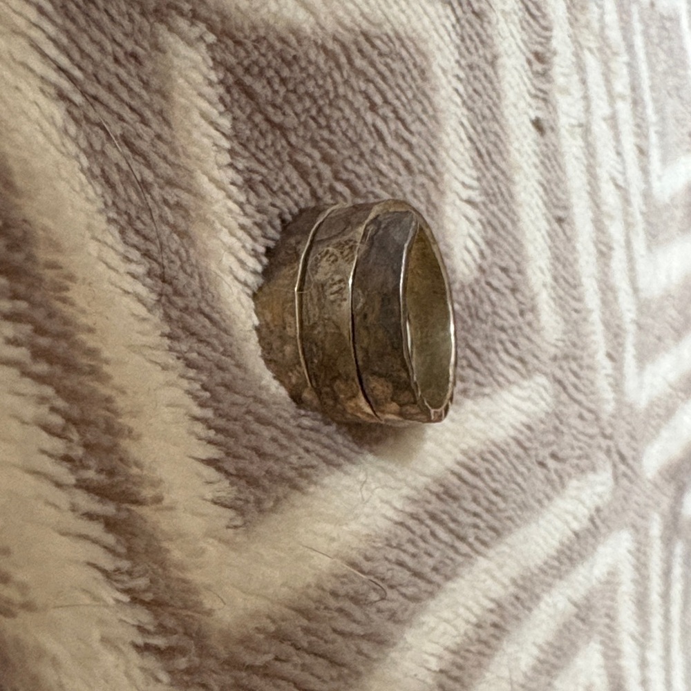 Hammered Wide Band Ring in Antique Silver Tone